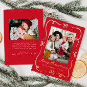 弓お洒落赤2枚フォト 箔シーズンカード