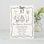 弓お洒落、手描き甘い16誕生日 招待状 (スタンド正面)