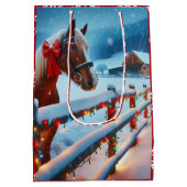 弓かわいらしクリスマス付き茶色の馬パーソナライズされた ミディアムペーパーバッグ (裏面)