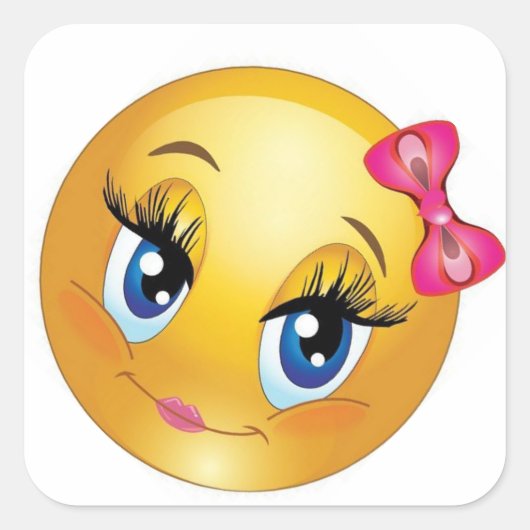 弓が付いているかわいい顔 スクエアシール (正面)