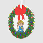 弓が付いているデイジーの金髪のマツリース オーナメント (正面)