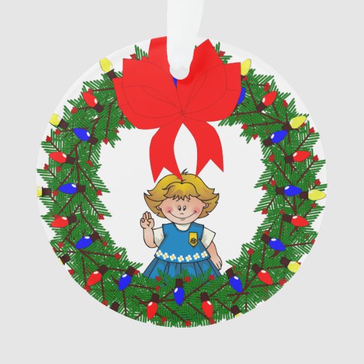 弓が付いているデイジーの金髪のマツリース オーナメント (正面)