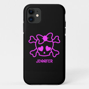 弓が付いているピンクのガーリーなemoのスカル iPhone 11 ケース