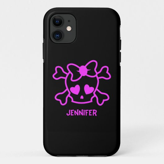 弓が付いているピンクのガーリーなemoのスカル Case-Mate iPhoneケース (裏面)