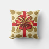 弓が付いているモダンなクリスマス枕、クリーム及び金ゴールドの水玉模様 クッション (正面)