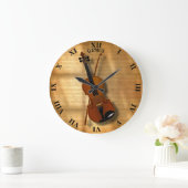 弓が付いているヴィンテージのクラシックなバイオリン ラージ壁時計 (ホーム)