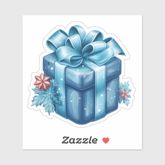 弓つきメリークリスマスブルーフェスティバルギフトボックス シール (シート)