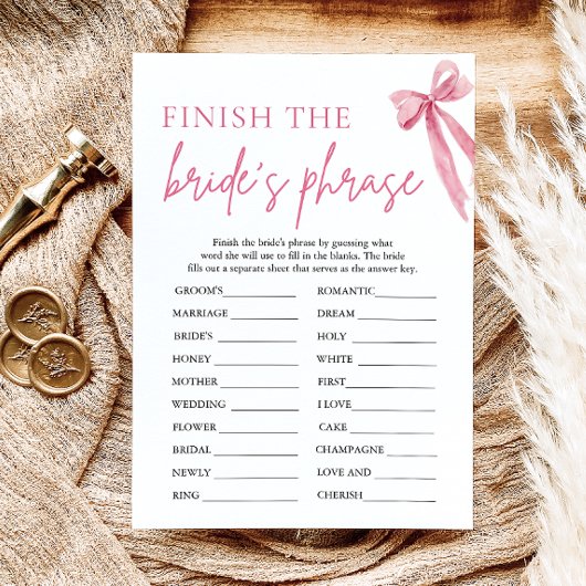 弓で花嫁のフレーズをブライダルシャワーゲーム 招待状