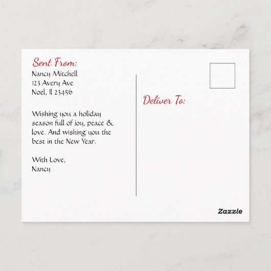 弓とかわいらし納屋のクリスマスを持つ茶色の馬 ポストカード (裏面)