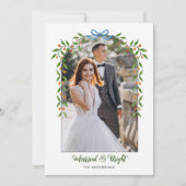 弓とガーランドのアーチ新しい写結婚真 案内状 (正面)