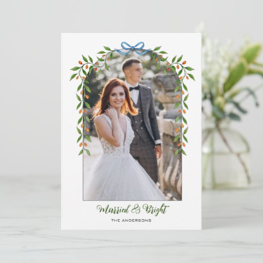 弓とガーランドのアーチ新しい写結婚真 案内状 (スタンド正面)