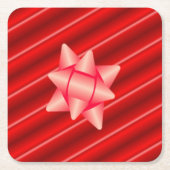 弓とクリスマスの赤い包むこと スクエアペーパーコースター (正面)