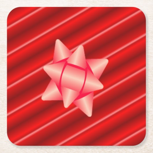 弓とクリスマスの赤い包むこと スクエアペーパーコースター (正面)