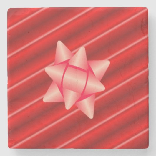 弓とクリスマスの赤い包むこと ストーンコースター (正面)