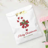 弓とクリスマスホリー付きキャンディーケーン&文字 フェイバーバッグ (封をした状態)