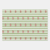弓とストライプのクリスマス ラッピングペーパーシート (正面)