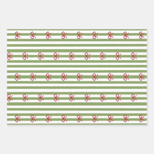 弓とストライプのクリスマス ラッピングペーパーシート (正面)