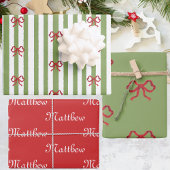 弓とストライプのクリスマス ラッピングペーパーシート
