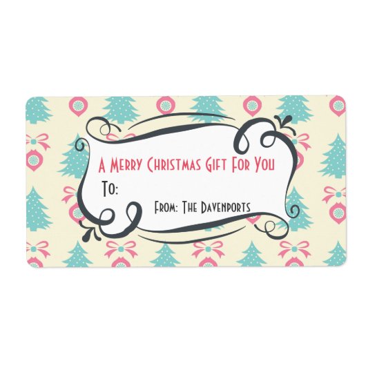 弓とバウビーギフト付きクリスマスパターン ラベル (正面)