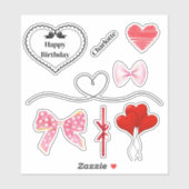 弓とパーソナライズされたハート誕生日シール シール (シート)