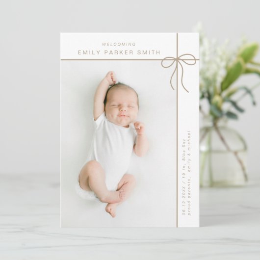 弓とラインかわいいポートレート独身のフォトカード 案内状 (スタンド正面)