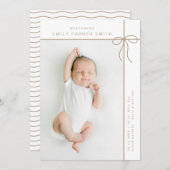 弓とラインかわいいポートレート独身のフォトカード 案内状 (正面/裏面)