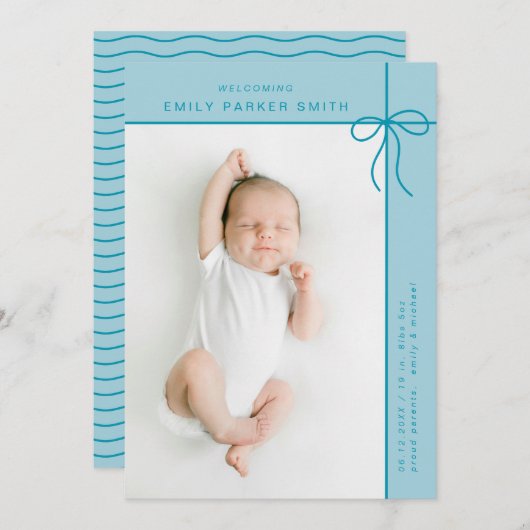 弓とラインかわいいポートレート独身のフォトカード 案内状 (正面/裏面)