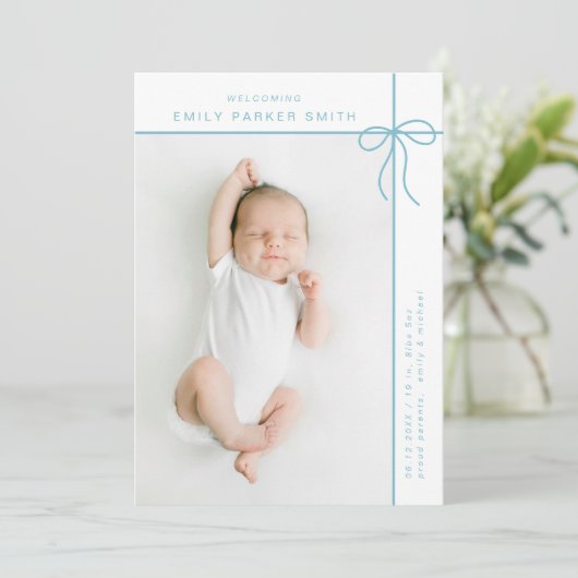 弓とラインかわいいポートレート独身のフォトカード 案内状 (スタンド正面)