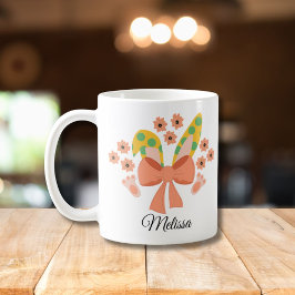 弓と名前をカスタムするのイースターバニーの耳 コーヒーマグカップ