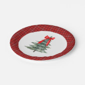 弓と格子付きクリスマスツリー ペーパープレート (アングル)