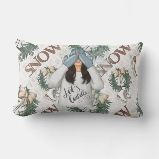 弓と氷のスケートを持つ女性を抱き締めよう ランバークッション (正面)