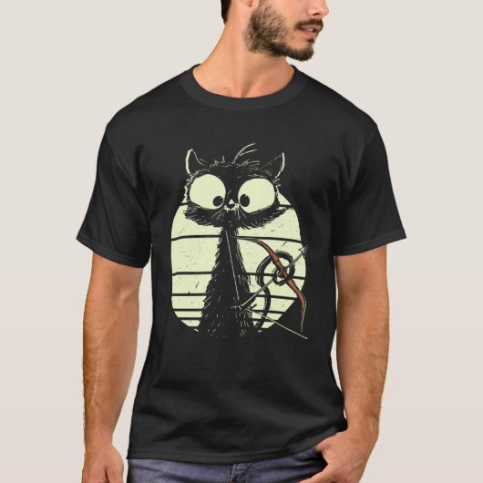 弓と矢を持つかわいい猫 アーチャーキャット Tシャツ (正面)