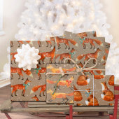 弓と素朴雪片を持つクラフトレッドキツネ ラッピングペーパーシート