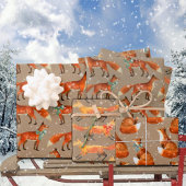 弓と素朴雪片を持つクラフトレッドキツネ ラッピングペーパーシート