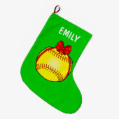 弓と結ばれるソフトボール ラージクリスマスストッキング (正面 (吊り時))