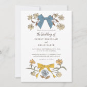 弓と花ブルーイエローコケット結婚ズ 招待状 (正面)