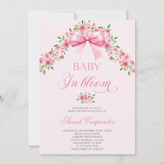 弓と花ベビーシャワーガール 招待状 (正面)