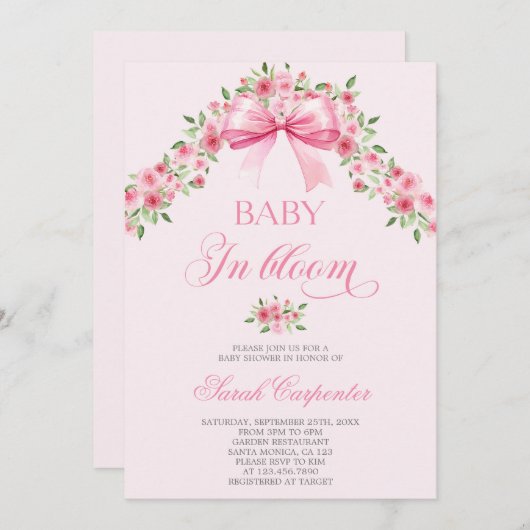 弓と花ベビーシャワーガール 招待状 (正面/裏面)