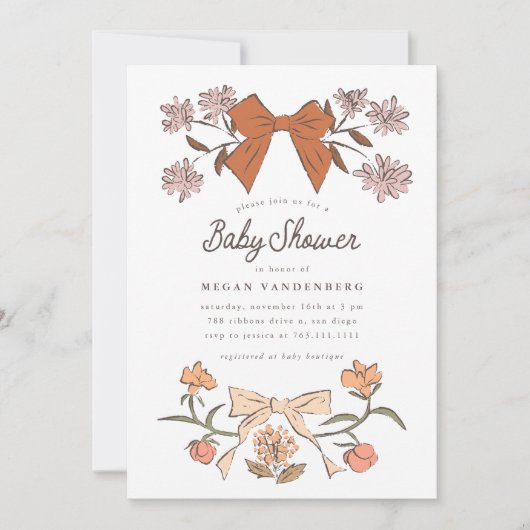 弓と花ベビーシャワー招待状 招待状 (正面)