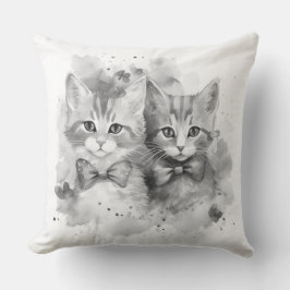 弓と蝶の白黒の子猫 クッション