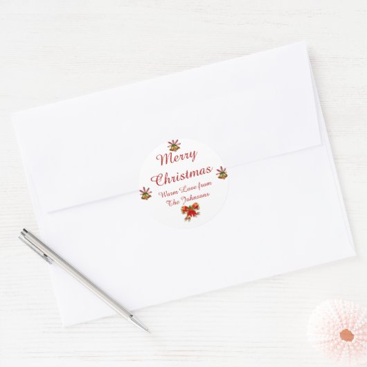 弓と鐘メリークリスマスステッカー ラウンドシール (封筒)