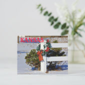 弓と雪のカンザスホワイトフェンス…ポストカード ポストカード (スタンド正面)