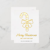 弓のクリスマスを持つミニマルなキャンディーケーンの形 箔シーズンポストカード (正面/裏面)