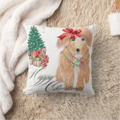 弓のクリスマスを持つ座っている犬 クッション (ブランケット)