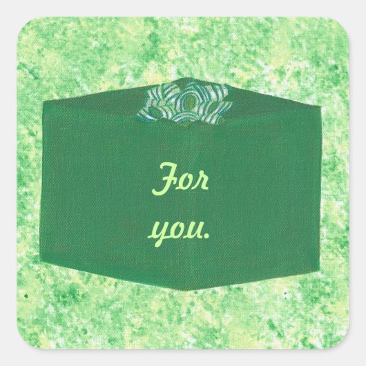 弓のシール付きグリーンクリスマス スクエアシール (正面)