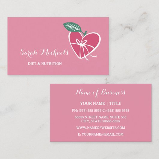 弓のハートガーリーと栄養のあるピンクのダイエットリンゴ 名刺 (正面/裏面)