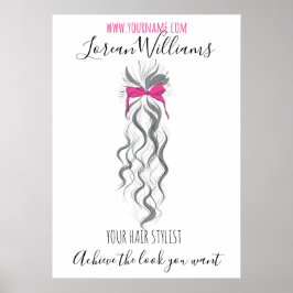 弓のヘアスタイリング付き長い波状の髪のブランディング ポスター