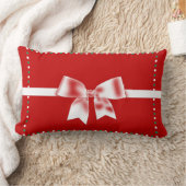 弓の付いた赤いクリスマス枕 ランバークッション (ブランケット)