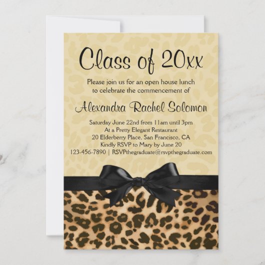 弓の卒業/パーティの招待状付きヒョウ柄 招待状 (正面)