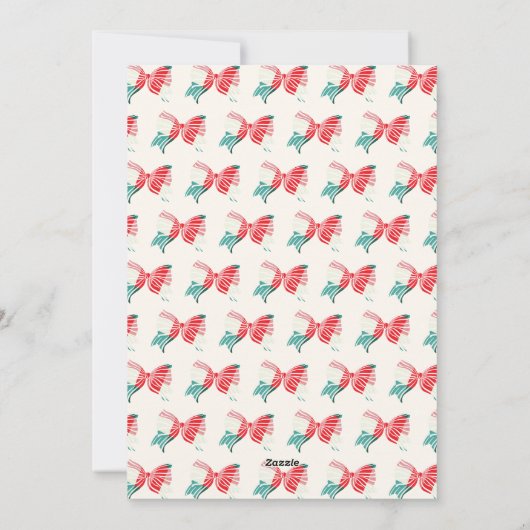 弓の家族の写真で結ばれた緑と赤の格子模様 シーズンカード (裏面)